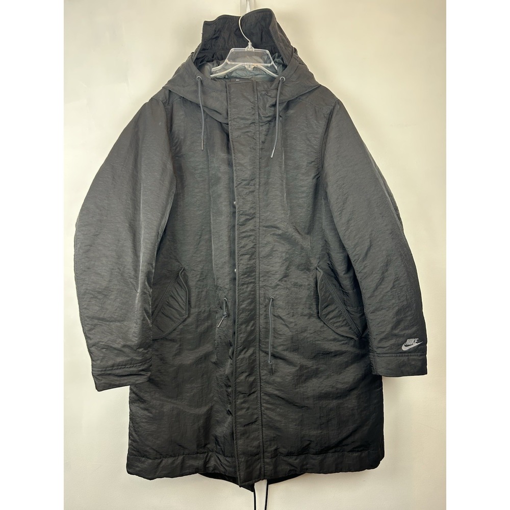 Nike Sportswear Parka Coat Mens Large Black Puffer Down Warm Cozy Cinch Hooded - Picture 13 of 13
